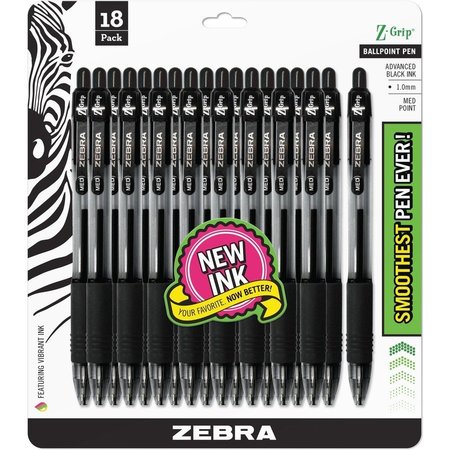ZEBRA PEN Ballpoint Pen, Retractable, 1.0mm Pt, 18/PK, Black PK ZEB22218
